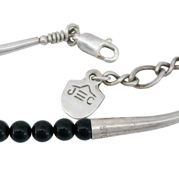 Vintage JC Sterling Silver 925 Onyx Beaded Necklace 17"-19" - Picture 2 of 4